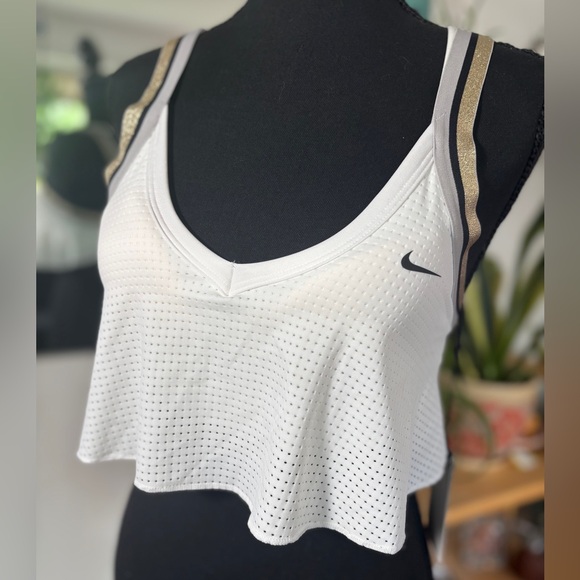 Nike Other - NWT Nike Glam Dunk Indy Bra SZ S Mesh White/Black/Gold V Neck Moisture Wicking